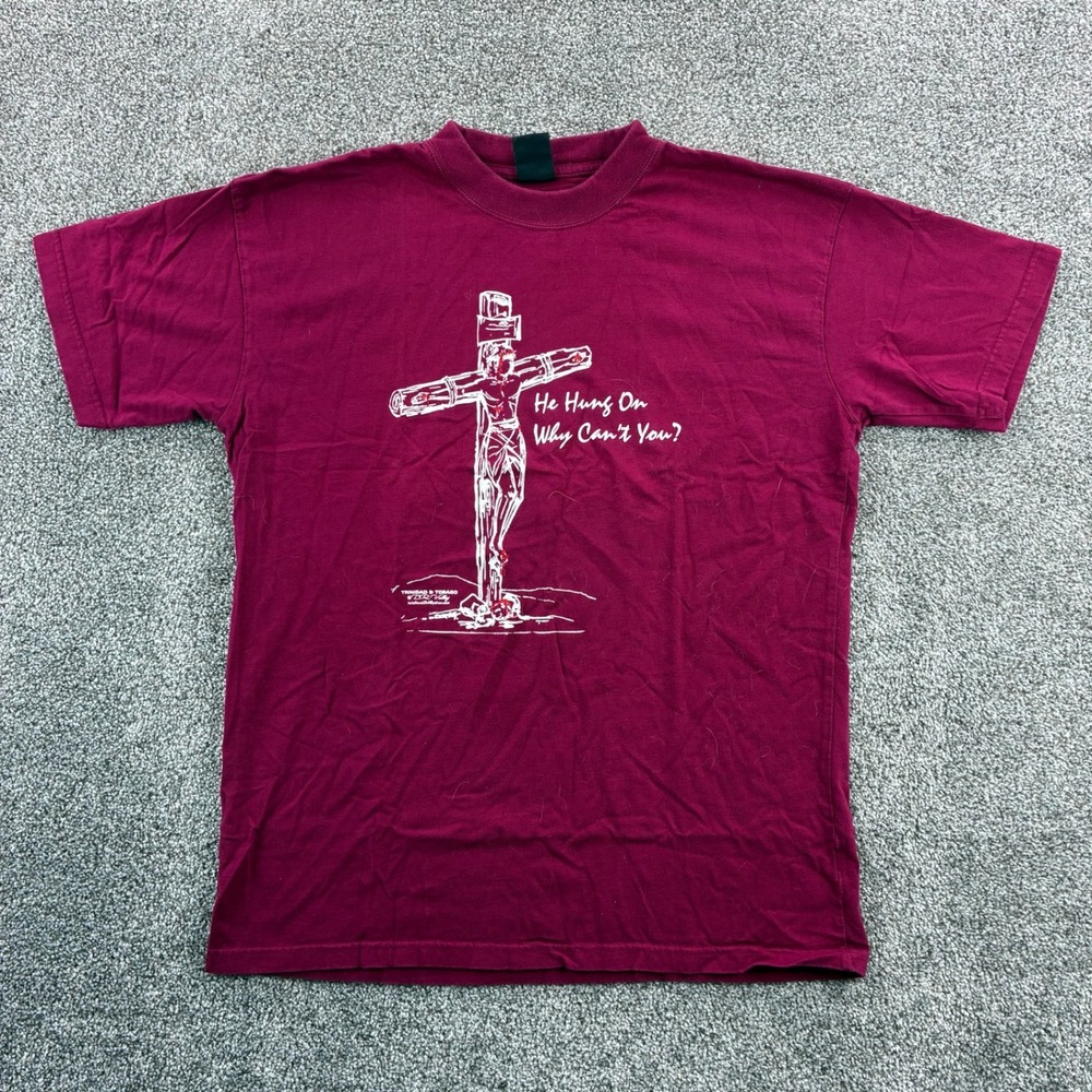 Vintage Y2K Jesus Shirt Mens Large Maroon Jesus Religious He Hung On Cross